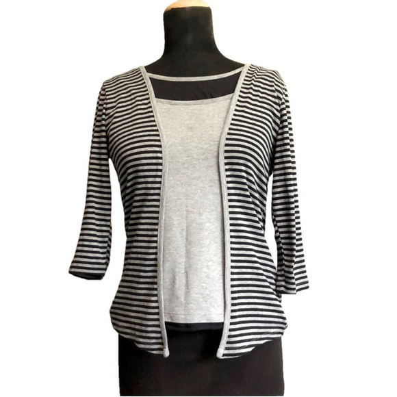 Black & Grey Striped Jason Maxwell Fooler Top, Size Medium - Picture 1 of 6